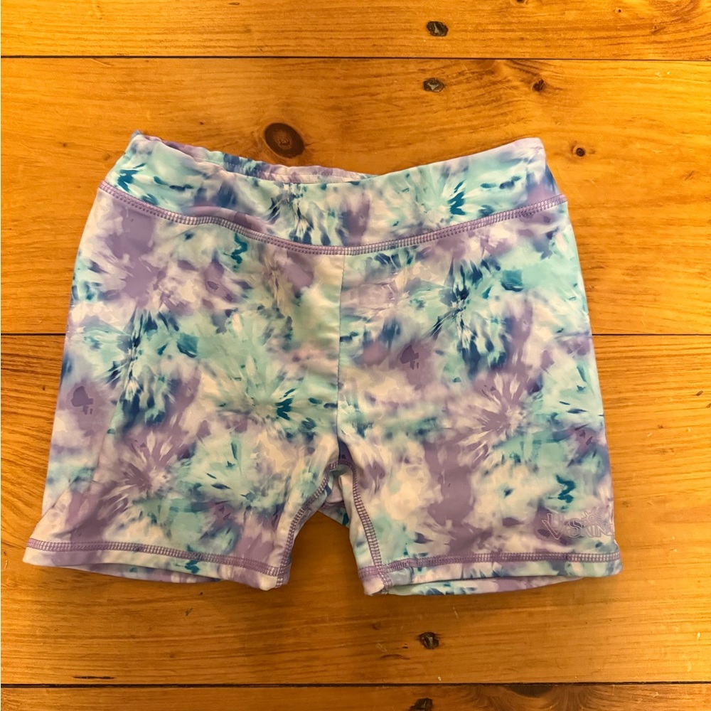UV Skinz Girl's Active Swim Shorts - Purple and Blue Tie-Dye